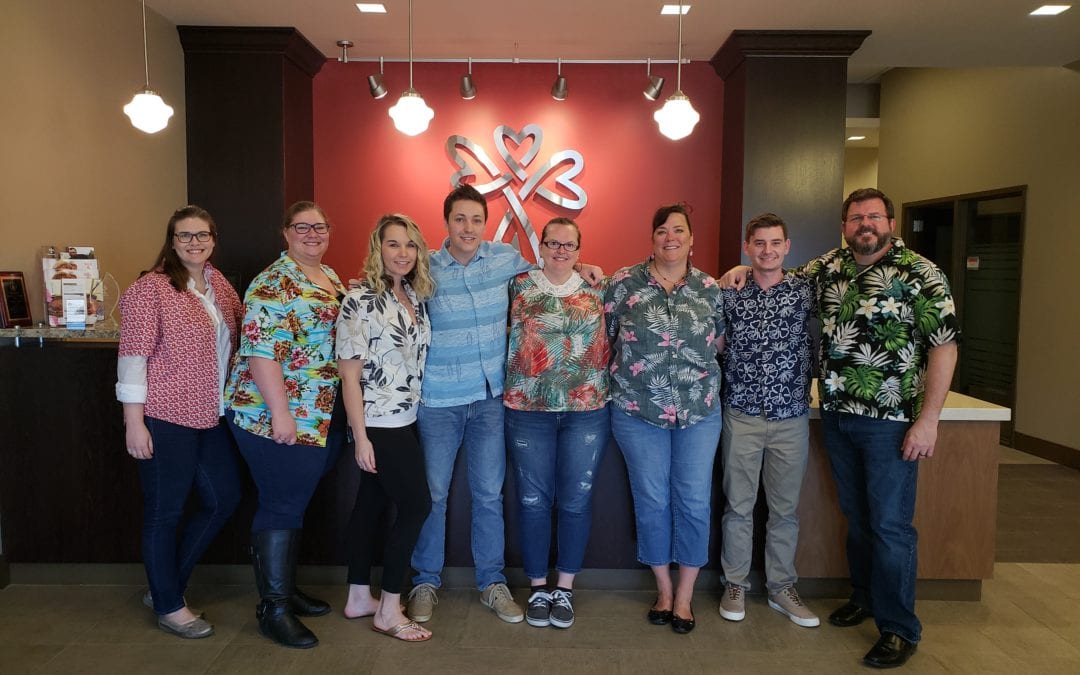 Employees in Hawaiian Shirts