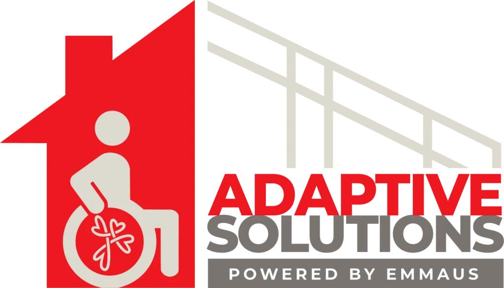 Adaptive Solutions powered by Emmaus logo featuring clean, modern typography with an emphasis on innovation and support for individuals with disabilities