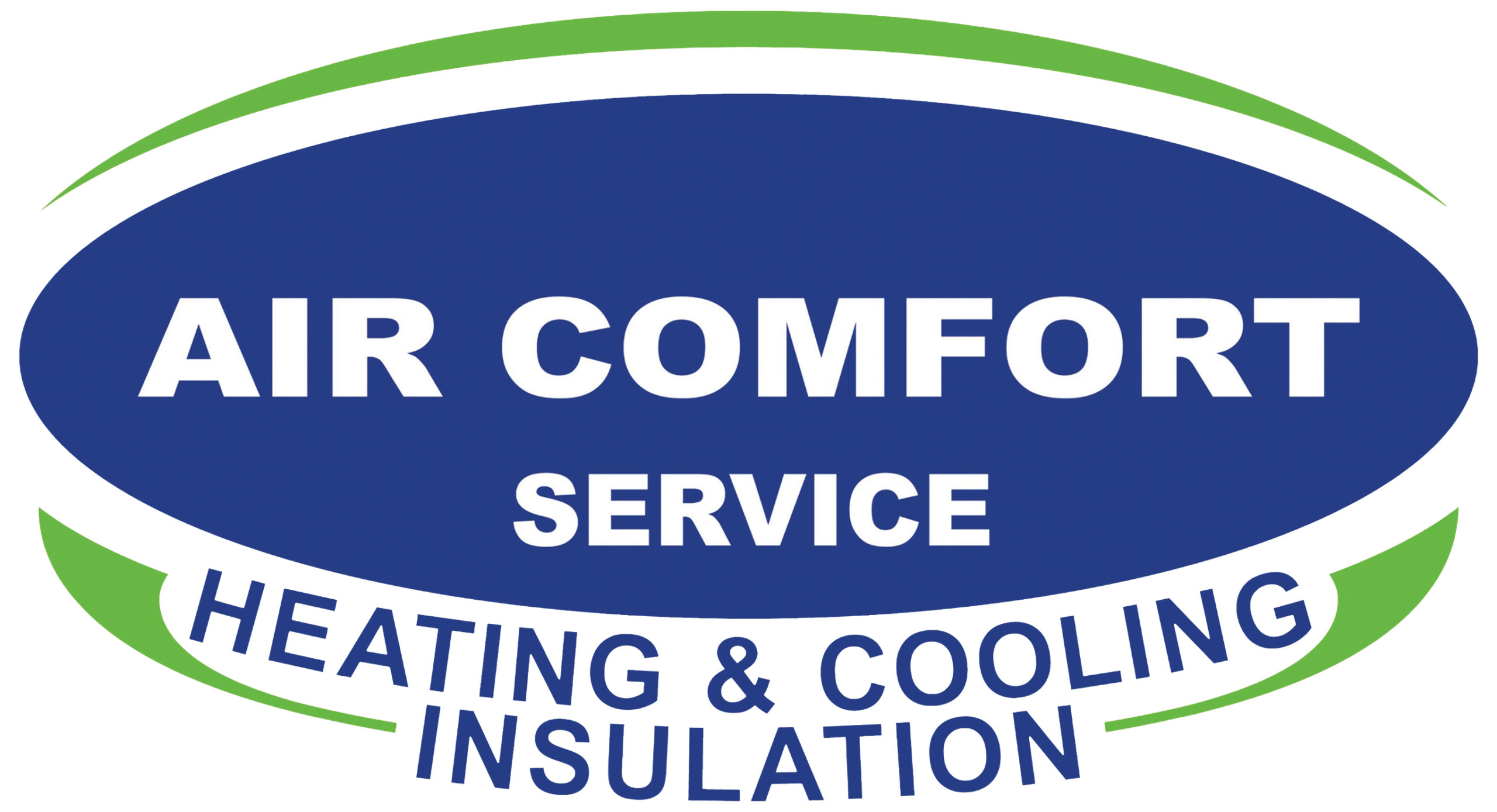 Air Comfort Service Heating and Cooling Insulation logo in blue and green with company name in white text