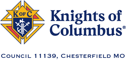 Knights of Columbus logo with gold and blue emblem and text reading Knights of Columbus Council 11139 Chesterfield Missouri