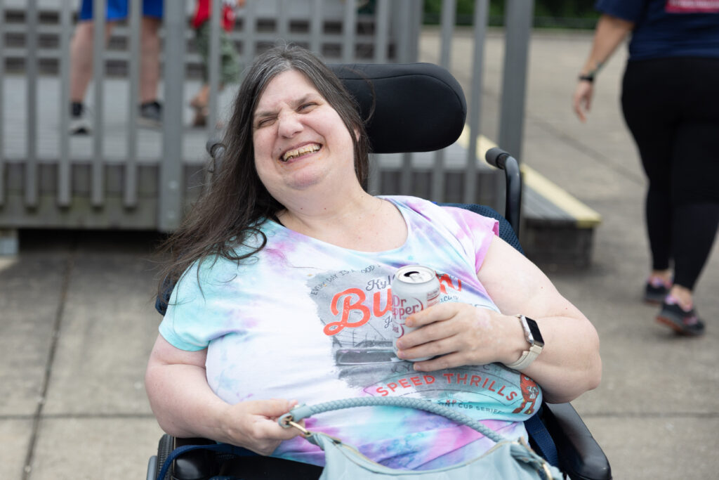 Lady in wheelchair smiling