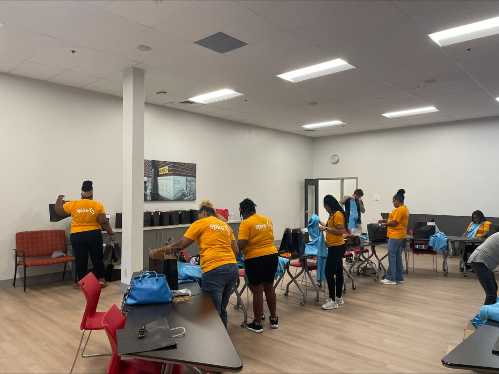 Volunteers preparing items